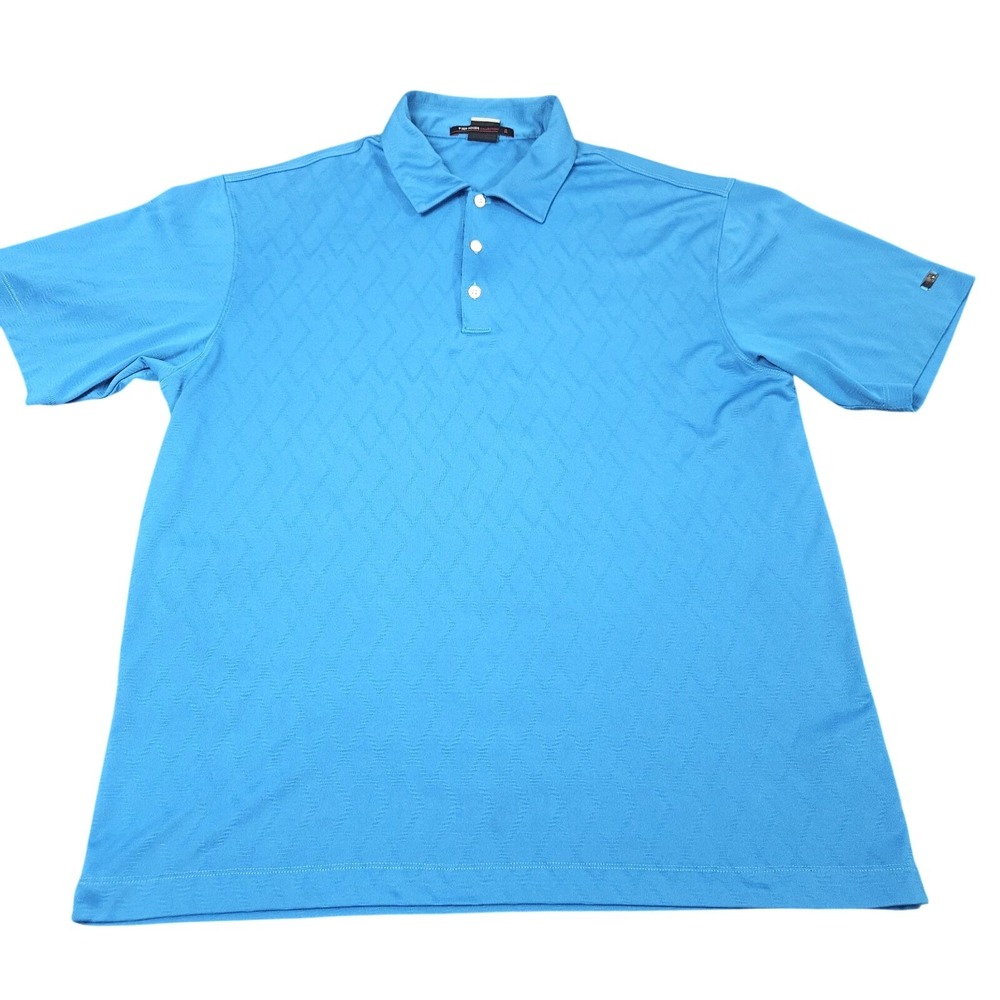 Nike Tiger Woodsโ Golf Polo Mens L Blue Textured Dri-FIT Golf Shirt Performance